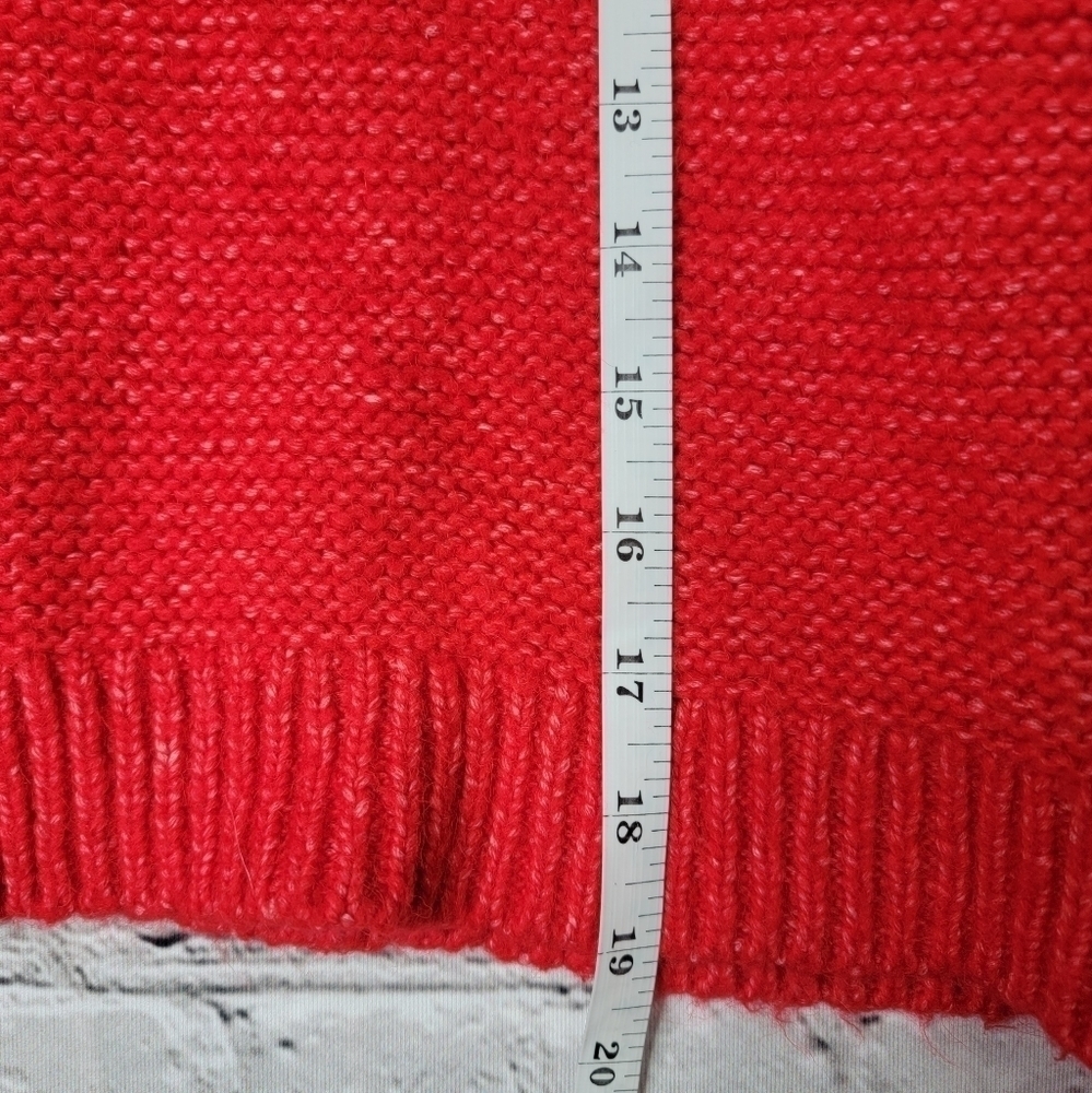 Loft Red Wool Blend‎ Cropped Mock Turtleneck Cable Knit Soft Sweater Size L - Picture 10 of 12